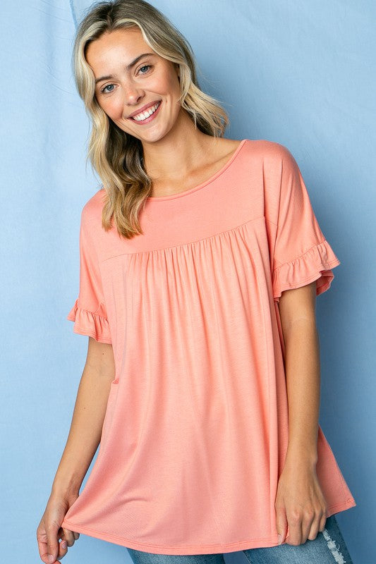 e Luna Solid Ruffled Sleeve Baby Doll Top