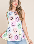 BOMBOM Smiley Face Round Neck Tank