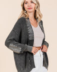 Mittoshop Contrast Patch Open Front Mineral Wash Cardigan