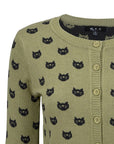 Round Neck Cat Patterned Cardigan Sweater