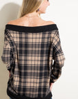 e Luna Plaid Off Shoulder Top