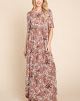 BOMBOM Printed Shirred Maxi Dress