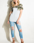 e Luna Plus Pin Stripe Camo Mix Pocket Top