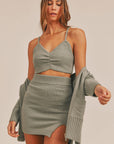 MABLE 3 Pieces Sweater Set with Crop Cami, Mini Skirt, Cardigan