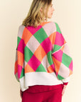 Davi & Dani Exposed Seam Color Block Dropped Shoulder Sweater