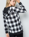 Celeste Full Size Contrast Plaid Long Sleeve Hoodie