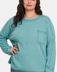 Zenana Full Size Contrast Stitching Brushed Ribbed Hacci Knit Top Plus Size