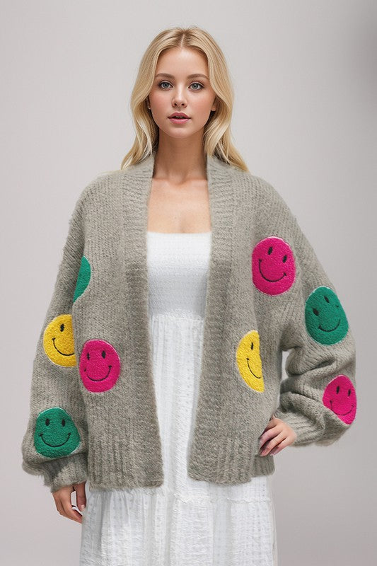 Davi &amp; Dani The Fuzzy Smile Long Bell Sleeve Knit Cardigan