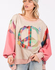 SAGE + FIG Full Size Contrast Peace Patch Dropped Shoulder Sweatshirt