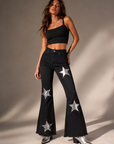 GJG Denim Shooting Star Bell Bottom Jeans — Black & Silver