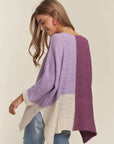 ADORA Side Slit Color Block Long Sleeve Sweater