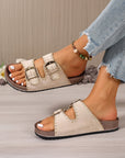 Leah Buckle Faux Suede Slippers