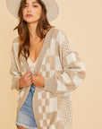 Annie Wear Checkered Open Front Drop Shoulder Cardigan