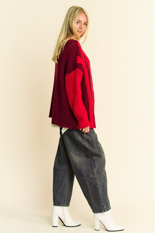 Davi &amp; Dani Cable-Knit Color Block Open Front Cardigan