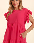 Haptics Full Size Smocking Ruffle Short Sleeve Dress with Pockets