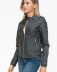 Snobbish PU Leather Biker Jacket with Side Zip Pockets