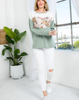 Plus Sage Floral Mixed Colorblock Top - Online Only - My Pampered Life Seattle