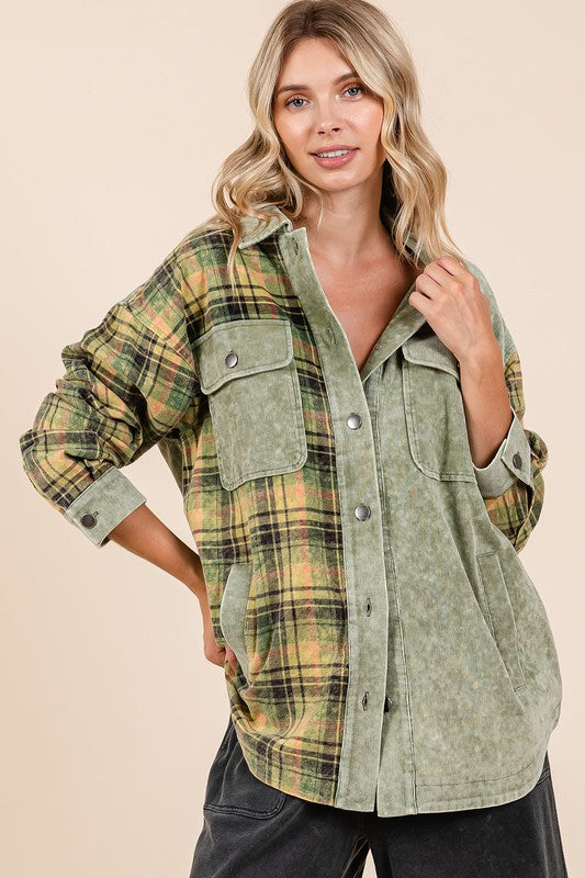 Mittoshop Plaid Button Down Drop Shoulder Jacket