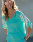 e Luna Striped Mix Split Neck Top