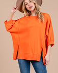 Ces Femme Side Slit Drop Shoulder Puff Sleeve Sweatshirt