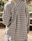 Plaid Corduroy Patchwork Pocketed Button-Up Shacket