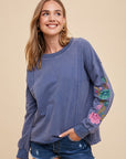 Annie Wear Embroidered Long Sleeve French Terry Top