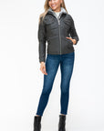 YMI Removable Faux Layered Multi-Pocket Jacket with Fuzzy Hood