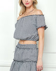 e Luna Gingham Seersucker Top & Skirt Set