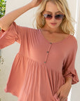 e Luna PLUS Solid Tulip Sleeve Babydoll Top