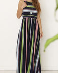 Multi Color Stripe Maxi Dress with Hidden Pocket