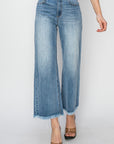 RISEN Raw Hem Cropped Wide Leg Jeans