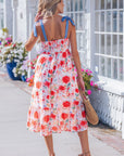 Floral Denim Tie Strap High Waist Maxi Dress