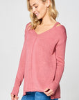 e Luna Solid Light Knit V-Neck Sweater