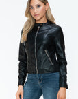 Snobbish PU Leather Zip Up Jacket with Pockets