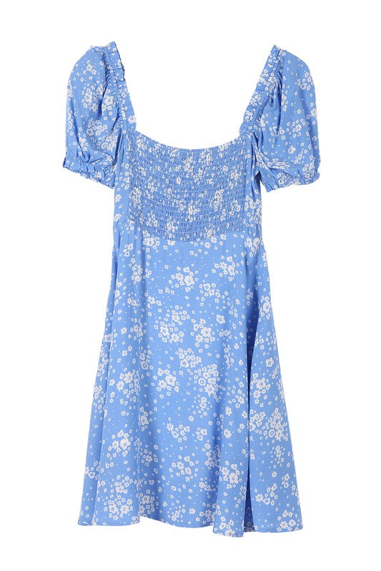 SS Puff Sleeve Dress in Blue - Online Only