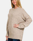 Zenana High-Low Hem Drop Shoulder Sweater