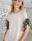 e Luna Striped Woven Floral Ruffle Top