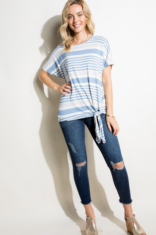 e Luna Striped Front Tie Top