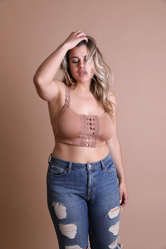 Leto Accessories Boho Eye Lace Applique Bralette Plus Size