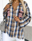 Women Plaid Pattern Asymmetric Buttons Shirt