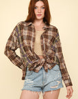 VERY J Contrast Plaid Raw Detail Shirt