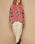 POL Star Patch Plaid Long Sleeve Hooded Top