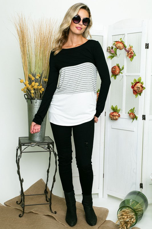 e Luna PLUS Solid Striped Colorblock Top