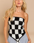 POL Checkerboard Pattern Tube Top Sweater