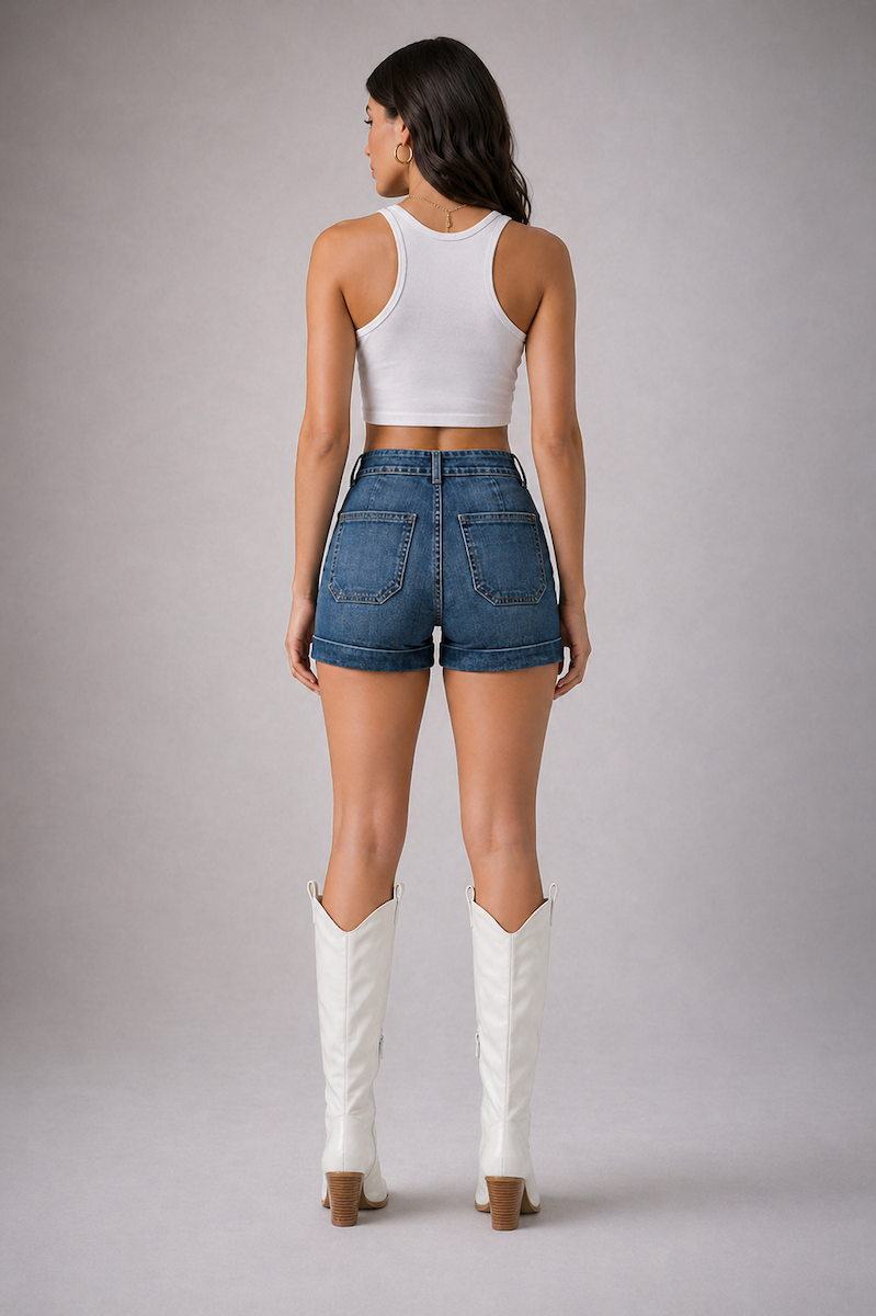 GJG Denim Easy Rider High-Rise Shorts — Dark Stone Wash