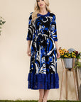 Celeste Full Size Paisley Print Lace Ruffled Midi Dress