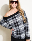 e Luna PLUS Plaid Off Shoulder Top