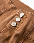 Solid Buttoned High Waist Raw Hem Flare Jeans
