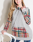 e Luna Plaid Mixed Turtle Neck Sweatshirt