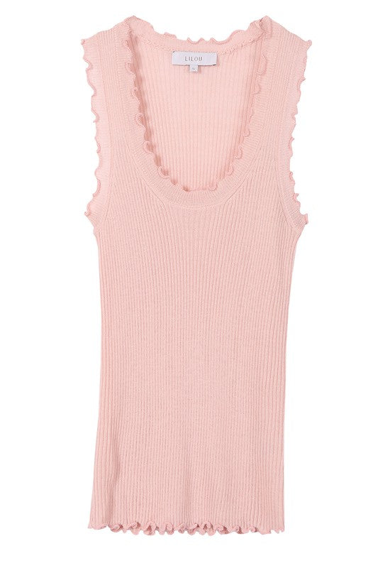 Lilou Sleeveless Ruffled Rib Pullover Top